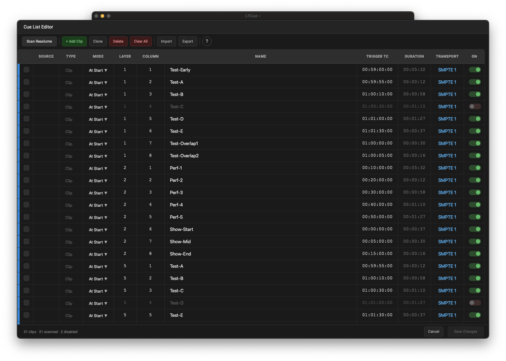 LTCue cue list editor